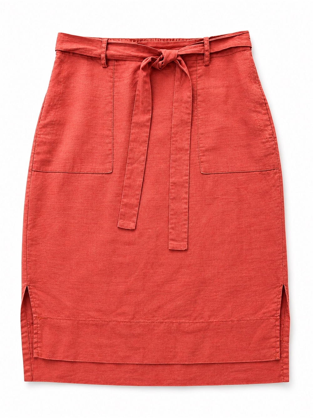 Catherine Malandrino Linen Midi Skirt Coral Tie Waist Pockets S Fits M - Picture 2 of 11